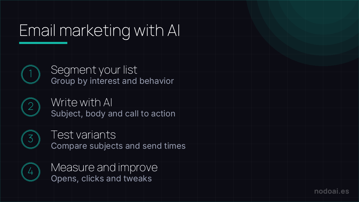 Email marketing with AI: Email marketing with AI without losing the human touch: segment, write, test and measure.