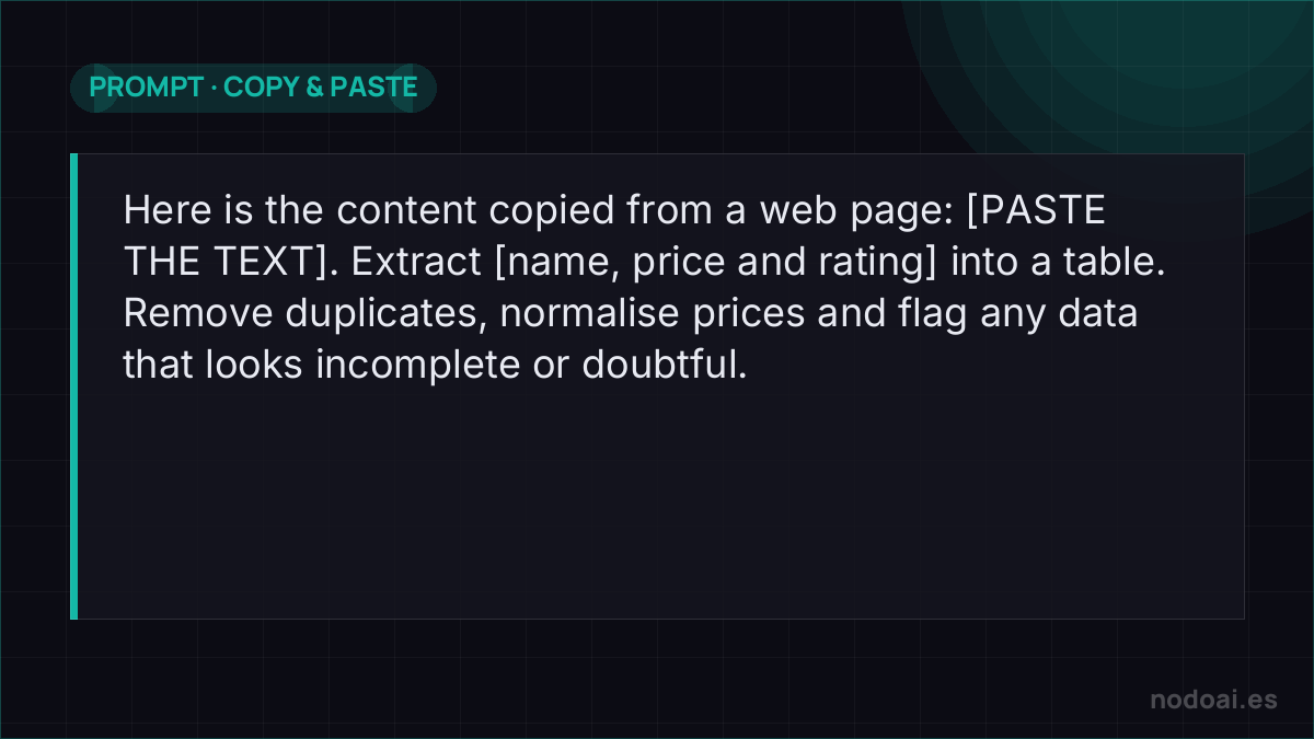 Prompt to extract web data with AI