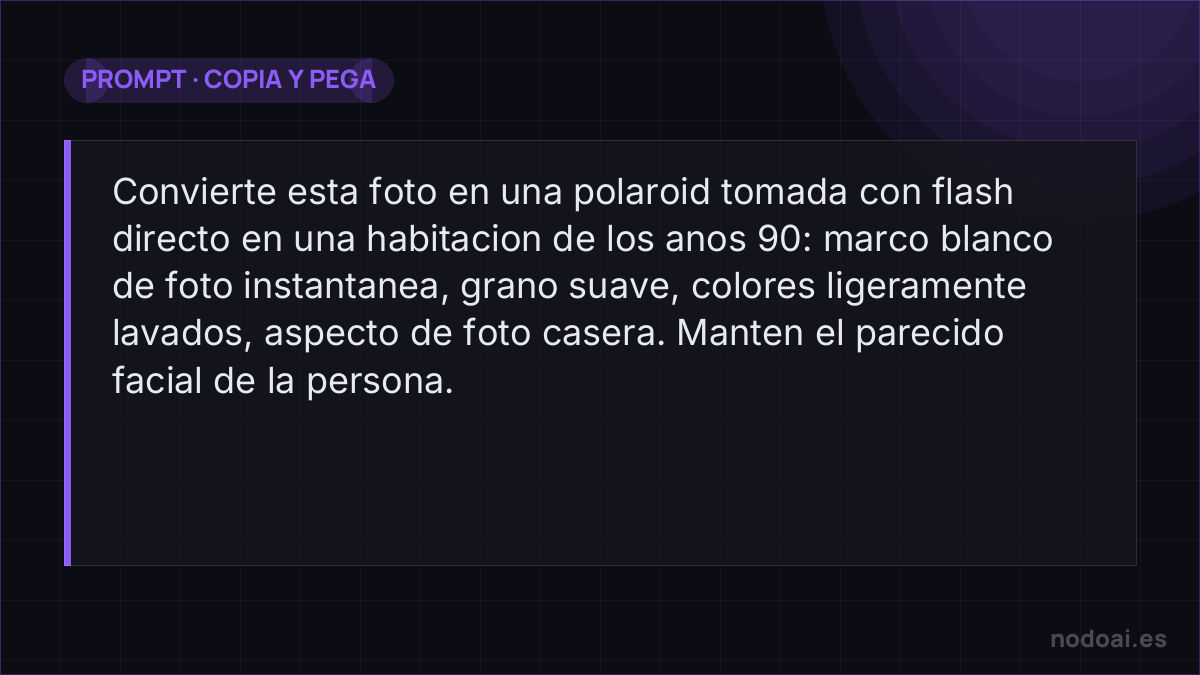 Prompt listo para copiar: polaroid con IA en Gemini